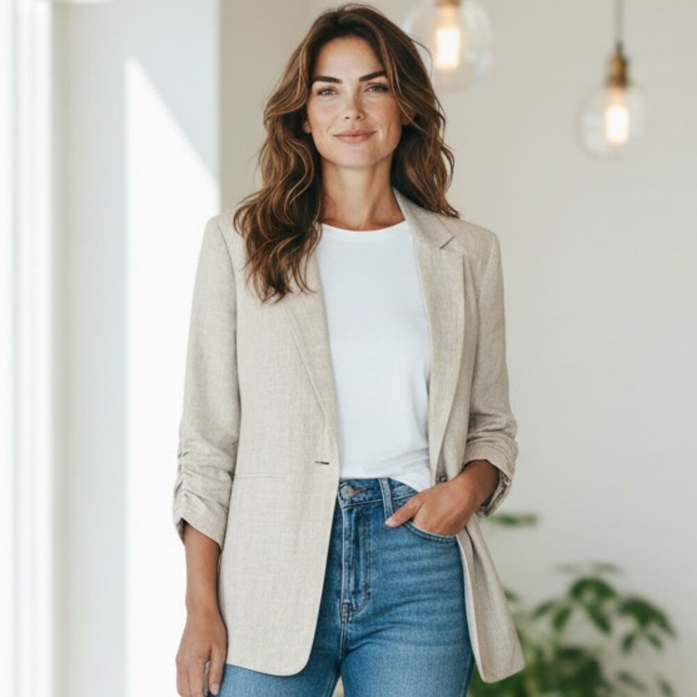 Michael Kors Linen Blazer Sz 14 Beige 272H